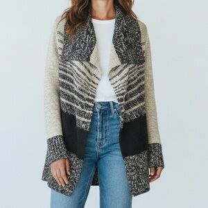 Caslon Women’s Striped Open Front Knit Angora Blend Cardigan